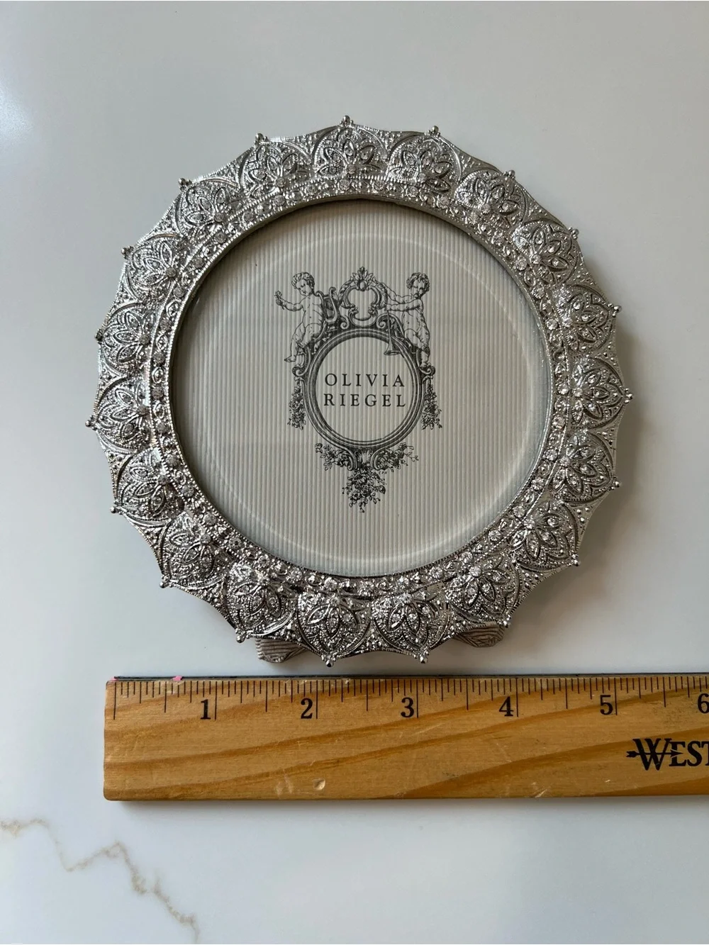 Olivia Riegel Ornate Silver and Rhinestone Round Picture Frame